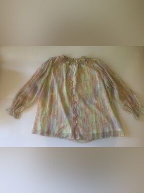 entro Pastel Watercolor Button-Front Blouse in Pink & Mint